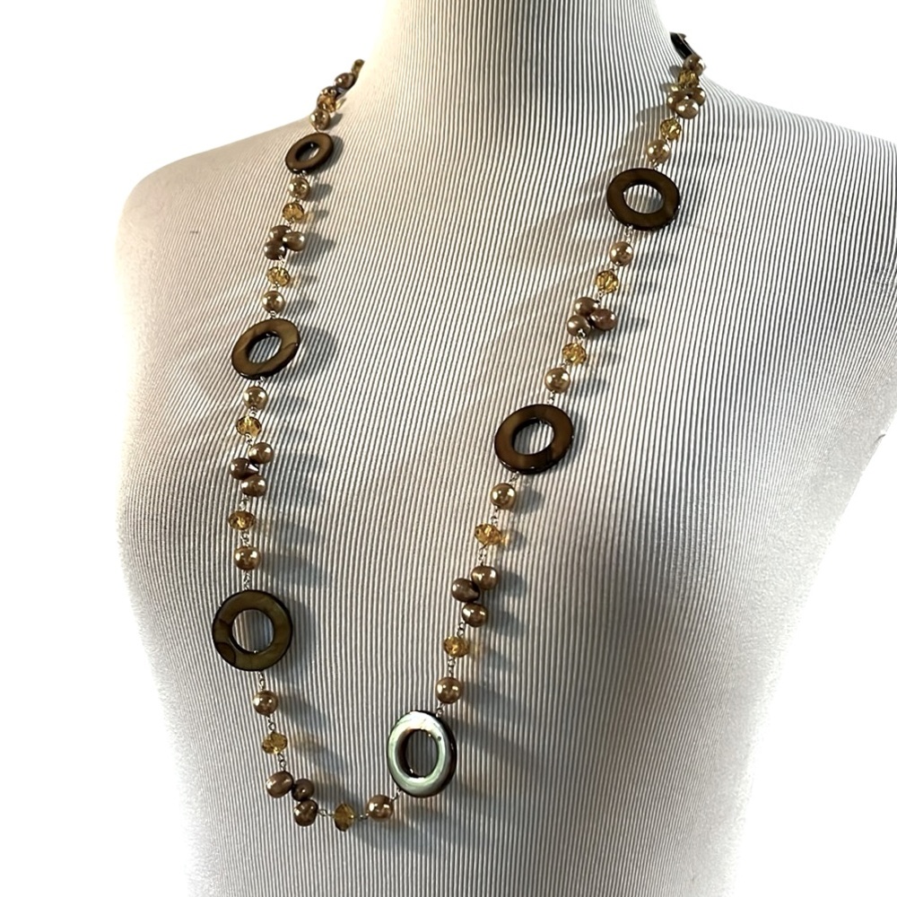 ABALONE MIXED BEADED NECKLACE BROWN AND GOLD
